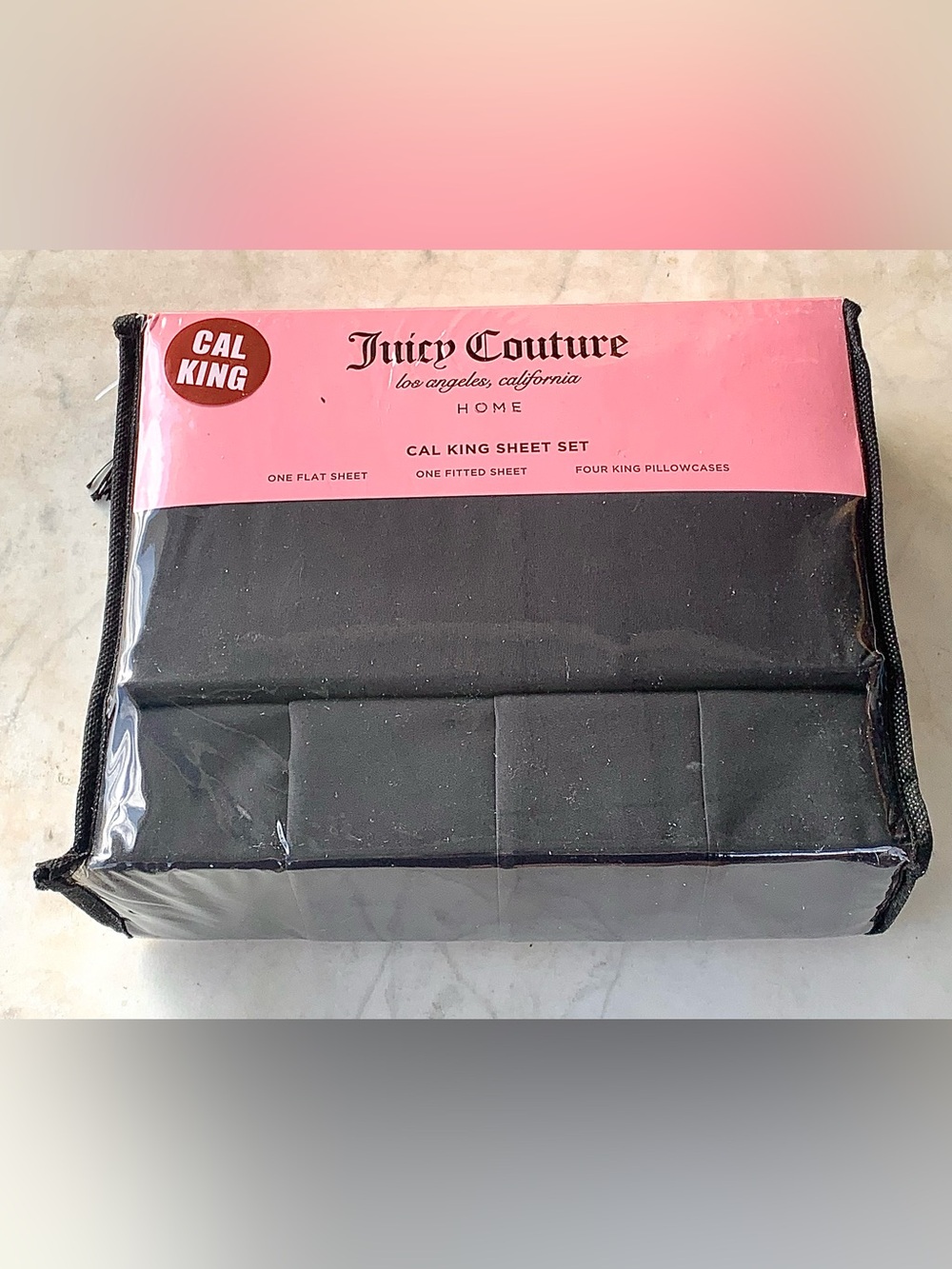 Juicy Couture Black Cal King Sheet Set Solid Black NEW